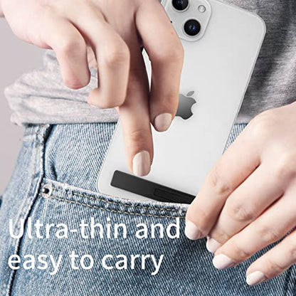 Mini Phone Kickstand, Folding Invisible Portable Metal Cell Phone Stand Holder for Desk, Compatible with iPhone, Samsung and All Cellphones, Black - color: Black