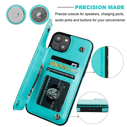 ONETOP for iPhone 14 Plus Wallet Case with Credit Card Holder,LightBlue | Kickstand,ID/Cash Holder,Case Wallet with Card Slots,Double Magnetic Clasp,Durable PU Leather Shockproof Cover for Women Men - color: Light Blue