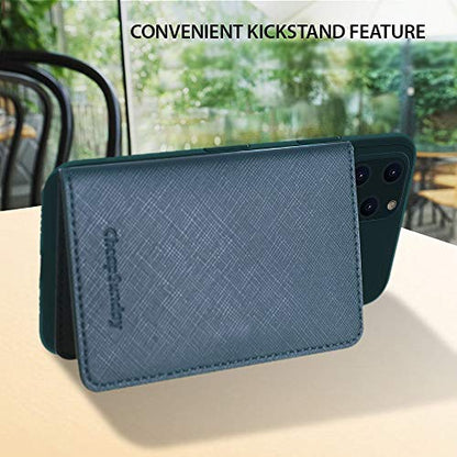 ID Card Holder for Back of Phone Leather Phone Wallet Stick On with Stand Flip Waterproof Leather Adhesive Wallet for Most Cellphones (Green) - color: Green