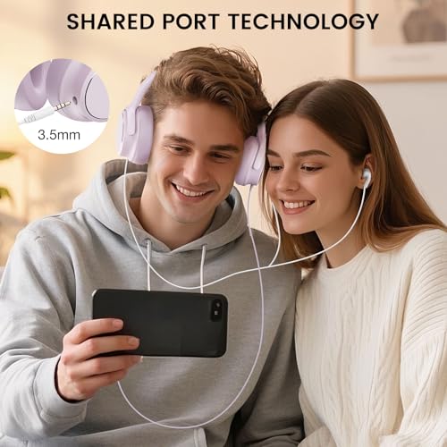 USB C Wired Over-Ear Headphones with Microphone - color: New Icy Pink