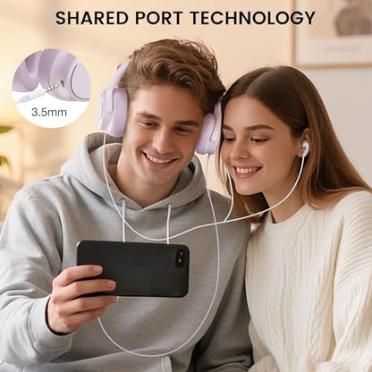 USB C Wired Over-Ear Headphones with Microphone - color: New Icy Pink