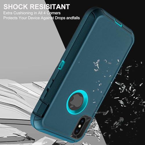 YmhxcY for iPhone XR Case Shockproof Dropproof Dust-Proof Drop Proof 3-Layer Durable Phone Case Heavy Duty Protection Phone Case Cover for Apple iPhone XR 6.1“ Blue and Turquoise - color: SF-Blue / Turquoise