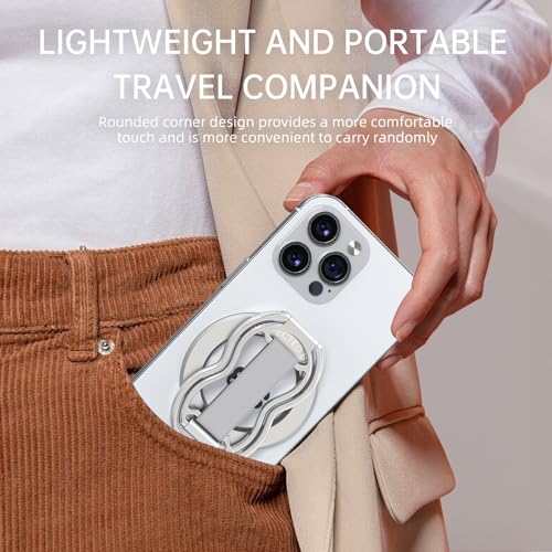 RESPECTED-BRO-Magnetic-Phone-Grip-Stand-with-Finger-Strap, 4-in-1 Magnetic Ring Holder, Kickstand and Elastic Strap for Phones, Universal Fit for iPhone 17/16/15/14/13/12, Android, and Cases (Silver) - color: Silver