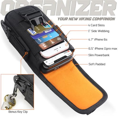 WYNEX Tactical Phone Pouch Molle, Phone Blet Holder Fit 4.0-6.7" Screen | Cellphone Holster with 2 compartmen & Card Organizer, Include Tactical Gear Clip, 1000D Nylon - color: Black