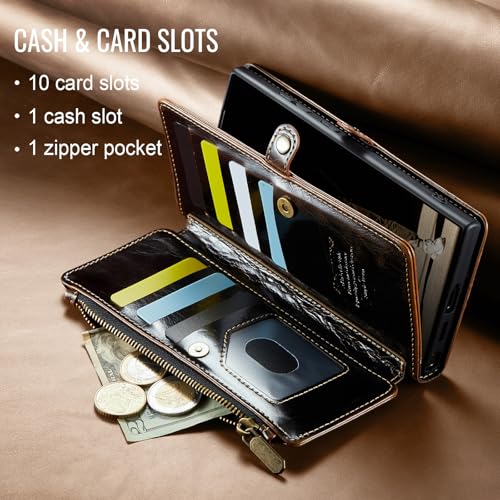 Defencase for Samsung Galaxy S26 Ultra Wallet Case with Card Holder, Coffee | with RFID Blocking Zipper Pocket, Durable PU Leather, Wrist Strap, S26 Ultra Flip Phone Cases Cover with Stand for Women Men - color: Coffee