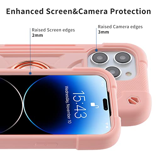 MARKILL Compatible with iPhone 14 Pro Case 6.1 Inch with Built-in Ring Stand, Military Grade Drop Protection Full Body Rugged Heavy Duty Case 3 in 1 Protective Durable Cover Pink - color: Pink, size: iPhone 14 Pro 6.1"
