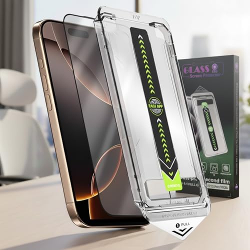 2 Pcs Screen Protector for iPhone 16, Glossy Tempered Glass Screen Protector with Alignment Frame, Anti-Scratch, Bubble Free - color: iPhone 16