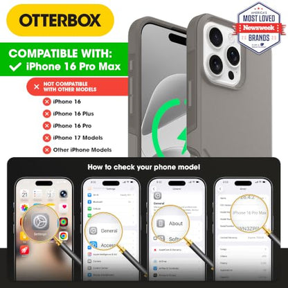 OtterBox iPhone 16 Pro Max – Commuter Series Slim MagSafe Case - Grey | 3X Military Drop Protection - Dual-Layer Design - Pocket-Friendly - Raised Edges - Port Covers - Non-Retail Packaging - color: Grey