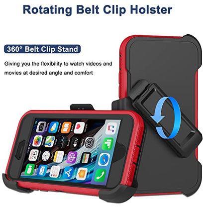 for iPhone SE 2020 Case, iPhone 8 Case, iPhone 7 Case with Belt Clip Holster, 2X Screen Protector, Heavy Duty Military Grade Rugged Shockproof Protective Cover for iPhone 7/8/SE 2nd - color: Red