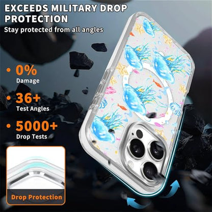 VisEnt Clear Case for iPhone 16 Pro, Magnetic Phone Case, Transparent Slim Cover, Military Grade Protection, Shockproof, Anti-Yellowing, Scratch Resistant, Blue Jellyfish Ocean - color: Blue Jellyfish Ocean, size: Iphone 16 Pro