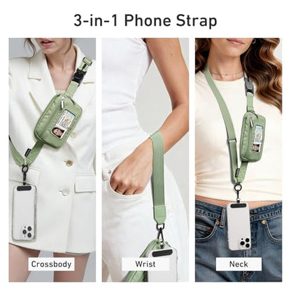 Nekmit Clip and Go Strap for Phone with Wallet Crossbody, Adjustable Phone Lanyard with Detachable Zippered Pouch & Wristlet - color: Green