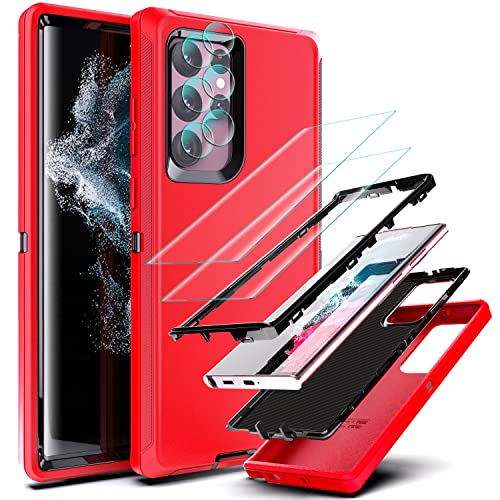 YmhxcY for Galaxy S22 Ultra Case with Self Healing Flexible TPU Film[2 Pack] and Lens Protective Film[2 Pack], Heavy Protection Cover for Galaxy S22 Ultra （6.8“）-Red and Black - color: Red and black
