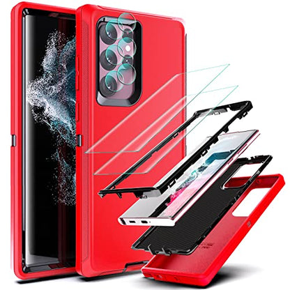 YmhxcY for Galaxy S22 Ultra Case with Self Healing Flexible TPU Film[2 Pack] and Lens Protective Film[2 Pack], Heavy Protection Cover for Galaxy S22 Ultra （6.8“）-Red and Black - color: Red and black