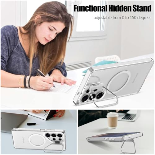 Nvollnoe for Samsung S25 Ultra Case Compatible with MagSafe Military Grade Shockproof Heavy Duty Protective Adjustable Kickstand Matte Semi Clear Phone Cover for Samsung S25 Ultra(Clear) - color: Clear