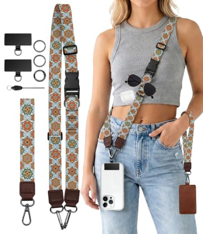 Boho Mandala Phone Lanyard Crossbody Wrist Neck Strap Women - color: Bohemian Mandala