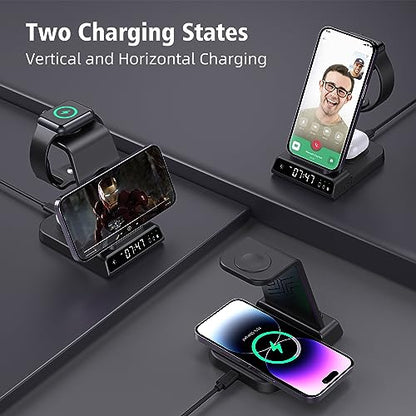 Wireless Charging Station, YiJYi 3 in 1 Watch Charger Stand with Digital Clock Suitable for iWatch SE/6/5/4/3/2/1,AirPods Pro, for iPhone 16/15/14/13/12/11 Pro Max/XS/XR/X/8/Samsung S23/S22/S21 - size: for Apple