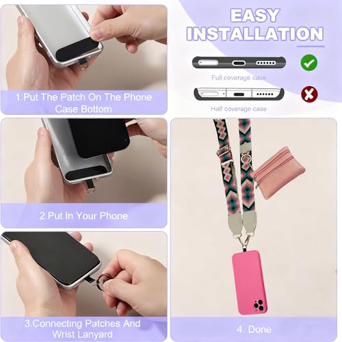 1Pack Canvas Phone Strap Crossbody Phone Strap Adjustable Anti Theft phone Lanyard for Women Phone Bags ID Cards - color: Pink