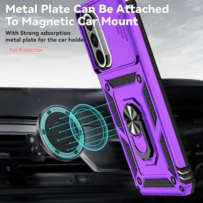 for Samsung Galaxy A36 5G Case with Slide Camera Cover HD Screen Protector [Military Grade 16ft. Drop Tested] Magnetic Ring Holder Kickstand Protective Phone Case for Galaxy A36 5G 2025, Purple - color: Purple w/ Slide Camera 2nd gen. Military Grade