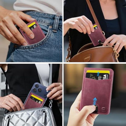 Strapurs Strong Magnetic Wallet Card Holder for MagSafe Phones and Cases, Slim PU Leather Detachable Phone Wallet with 6 Card Slots RFID Blocking for iPhone 17/16/15/14/13/12/Pro/Max/Plus – Burgundy - color: Burgundy