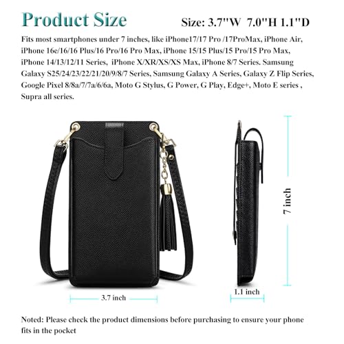 Peacocktion Small Crossbody Cell Phone Purse for Women, Lightweight Mini Small Crossbody Bags for Women with Card Slots - color: 08-black With Tassel