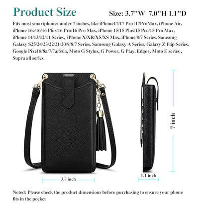 Peacocktion Small Crossbody Cell Phone Purse for Women, Lightweight Mini Small Crossbody Bags for Women with Card Slots - color: 08-black With Tassel