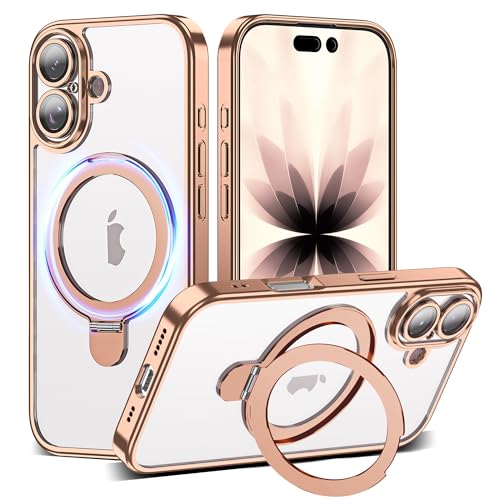 Compatible with iPhone 17 Case with Magnetic Stand [Camera Len Protectors][Compatible with Mag-Safe] Clear Plating Phone Case for iPhone 17 6.3",Desert Goldd - color: Desert Gold, size: iPhone 17
