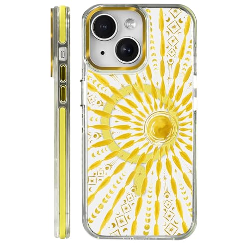 VisEnt Clear Case for iPhone 14, Magnetic Phone Case, Transparent Slim Cover, Military Grade Protection, Shockproof, Anti-Yellowing, Scratch Resistant, Folk Gold Sun - color: Folk Gold Sun, size: Iphone 14