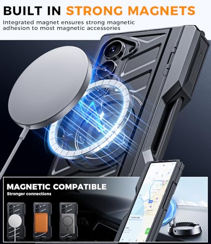 Magnetic Case for Samsung z-Fold-6: [Magsafe Compatible][Rugged Kickstand][S Pen Holder] Shockproof Armor Cover with Hinge Protection | for Business - color: Jet Black