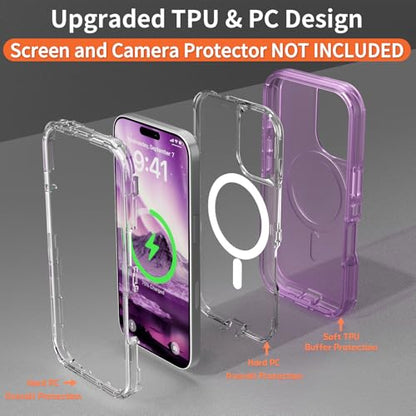 Follaroma Magnetic for iPhone 16 Case, Heavy Duty Phone Cases, Purple, 6.1" | Compatible with MagSafe, Heavy Duty Shock proof Protection, Military-Grade Anti-Drop, Dual Layer Transparent Protective Cover - color: Purple, size: iPhone 16 6.1''