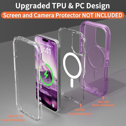 Follaroma Magnetic for iPhone 16 Plus Case, Heavy Duty Phone Cases, Purple | Compatible with MagSafe, Heavy Duty Shock proof Protection, Military-Grade Anti-Drop, Dual Layer Transparent Protective Cover - color: Purple, size: iPhone 16 Plus 6.7''