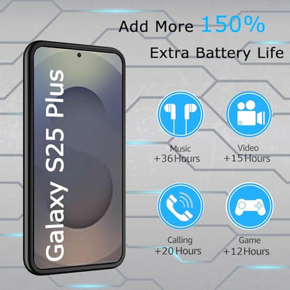Battery Case for Galaxy S25 Plus,Upgraded 12000mAh Rechargeable Portable Extended Battery Pack Supported Qi Wireless Charging Case Compatible with Galaxy S25 Plus(6.7 inches) Charging Case-Black - size: Galaxy S25 Plus