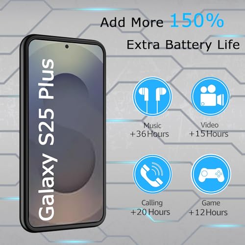 Battery Case for Galaxy S25 Plus,Upgraded 12000mAh Rechargeable Portable Extended Battery Pack Supported Qi Wireless Charging Case Compatible with Galaxy S25 Plus(6.7 inches) Charging Case-Black - size: Galaxy S25 Plus