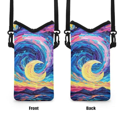 Starry Night Print Phone Holder Crossbody Bag, Small Crossbody Shoulder Neoprene Bag with Adjustable Buckle, Fits Apple and Android, Use for Walking, Hiking & Biking - color: Starry Night Print
