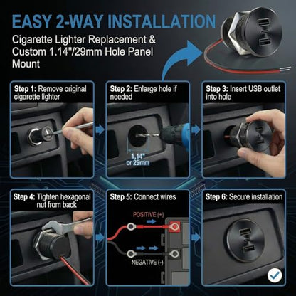 72W RV USB Outlet All-Aluminum 12V/24V 3 Ports Recessed Wall Mount - color: Black, size: 1P