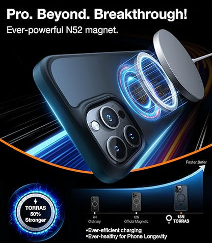 TORRAS for iPhone 13 Pro Max Case [Fit for MagSafe][12FT Military Grade Drop Tested] Magnetic Translucent Shockproof Slim Tough Anti-Fingerprint Case for iPhone 13 Pro Max, Black | 12FT Military Grade Drop Test, Translucent Shockproof Slim Tough Anti Fing
