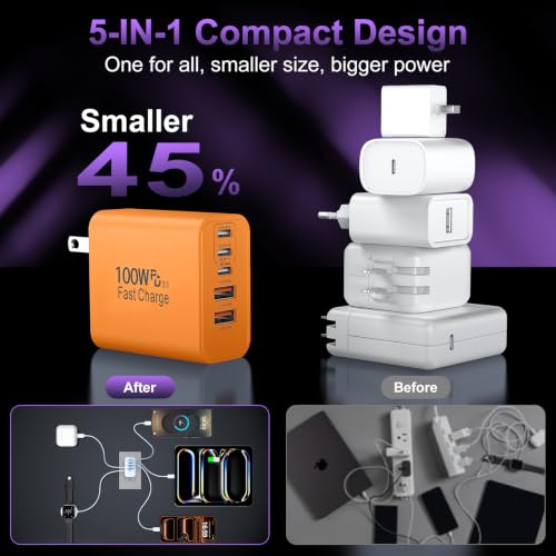 USB C Super Fast Charger Block, 100W USBC Charging Block Wall Plug Adapter - color: Orange