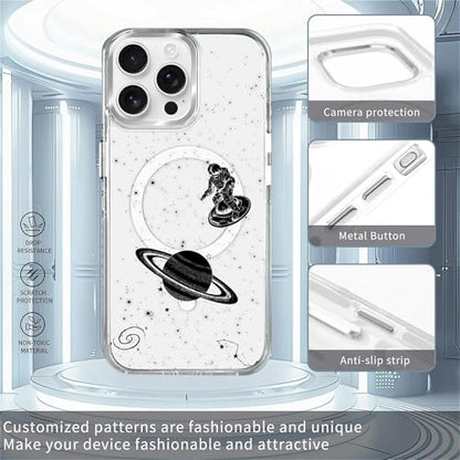 Magnetic Case for iPhone 13 Pro Max Design On Clear Base, Compatible with MagSafe, Slim Protective Soft TPU Bumper Phone Cover Women Girls Case Astronaut Galaxy Earth Cycling - color: Astronaut Galaxy Earth Cycling, size: iPhone 13 Pro Max