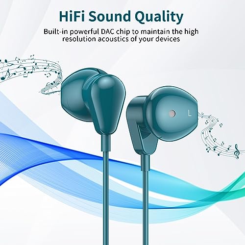 Jelanry 3.5mm Earbuds with Microphone Wired Headphones for Laptop PC, Blue - color: Blue