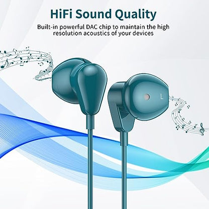 Jelanry 3.5mm Earbuds with Microphone Wired Headphones for Laptop PC, Blue - color: Blue