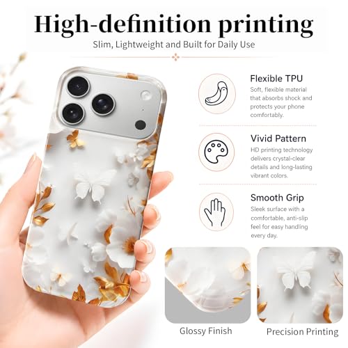 Case Compatible with iPhone 17 Pro Max, 2025 Anti-Yellow Ultra Transparent Soft TPU Phone Case, Shockproof Anti-Slip Slim Lightweight Full Coverage Protective (Flowers 2) - color: Flowers 2