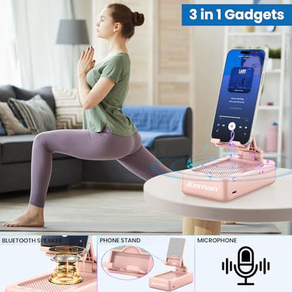 JTEMAN Bluetooth Speaker with Cell Phone Stand,Gifts for Men Tech Gadgets - color: Pink