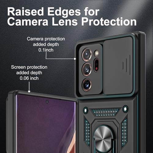 for Galaxy Note 20 Ultra Case, with Self Healing Flexible TPU Screen Protective [2 Pack] & Slide Camera Cover, 360°Rotation Ring Kickstand [Military Grade] Case. (Black) - color: N-Black