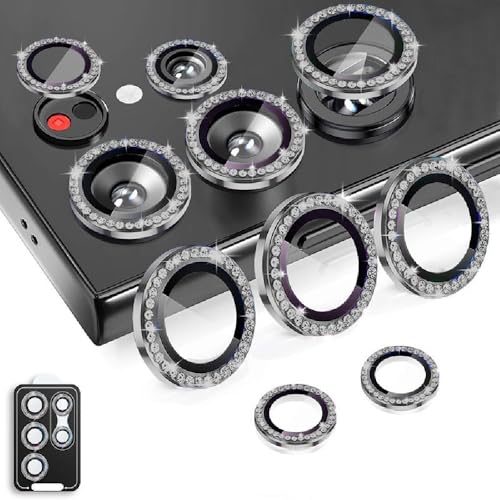 Guppy Bling Camera Lens Protector for Galaxy S26 Ultra, Individual Aluminum Alloy Ring Lens Cover with HD Clear Tempered Glass Camera, Case Friendly, Scratch Proof (Black Diamond) - color: Black