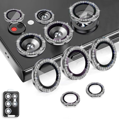 Guppy Bling Camera Lens Protector for Galaxy S26 Ultra, Individual Aluminum Alloy Ring Lens Cover with HD Clear Tempered Glass Camera, Case Friendly, Scratch Proof (Black Diamond) - color: Black