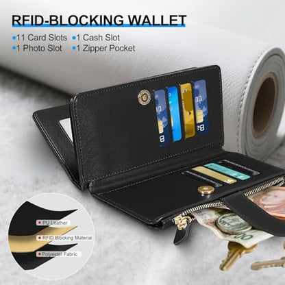Magnetic Case for Samsung Galaxy S25 Ultra Wallet Compatible with Magsafe RFID Blocking Card Holder Detachable Phone Cover Kickstand Snap Strap Zipper Pocket PU Leather (Black) - color: Black, size: Galaxy S25 Ultra