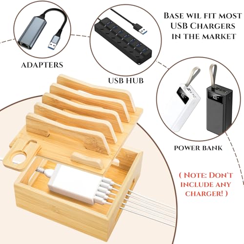 Bamboo Charging Station for Multi Devices, No USB Charger and Cables