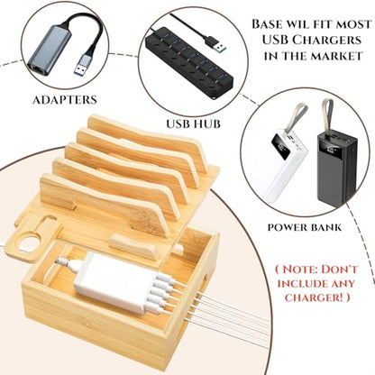 Bamboo Charging Station for Multi Devices, No USB Charger and Cables
