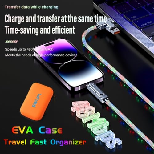 SWLIFL 4 in 1 USB to USB C Charging Cable 2 Pack 3.3ft Light up USB-C Cable - color: 4 Combinations RGB Starlights