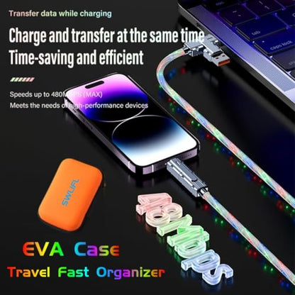 SWLIFL 4 in 1 USB to USB C Charging Cable 2 Pack 3.3ft Light up USB-C Cable - color: 4 Combinations RGB Starlights
