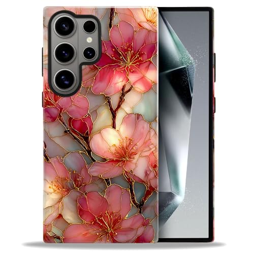 Compatible with Samsung Galaxy S26 Ultra Case,Glossy Case All-Round Protection Shockproof Anti-Scratches TPU Cover,Cases for Man Woman-Blossoms Pink Flower Stained Glass - color: Blossoms Pink Flower Stained Glass, size: Galaxy S26 Ultra